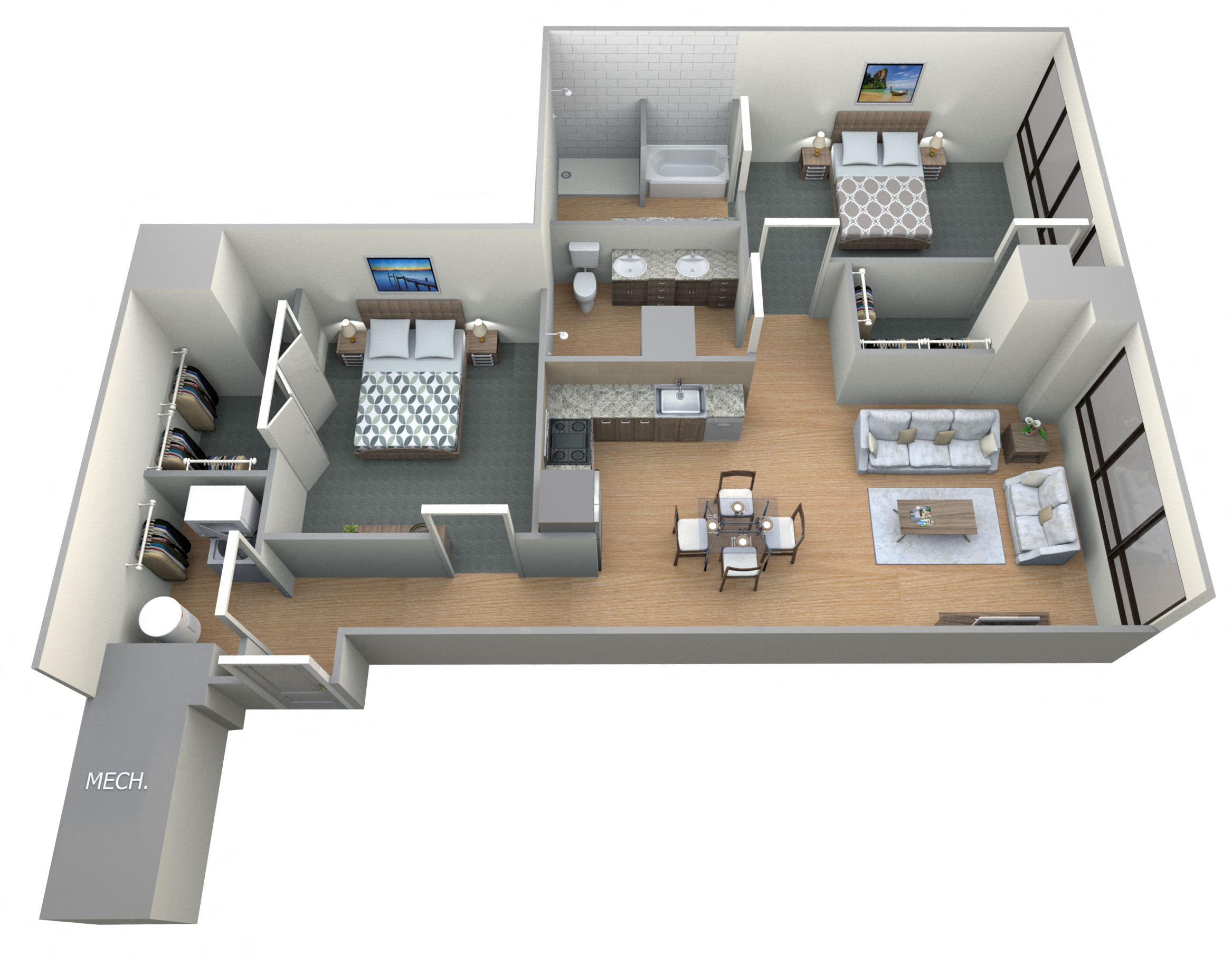Floor plan for 2 beds, 2 baths, 1436 sqft
